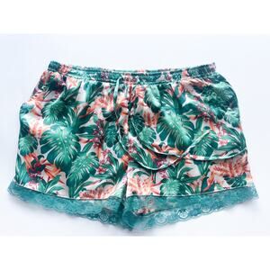 Women's Tabitha Webb Tropical Satin and Lace Pajama Sleep Shorts Size Small